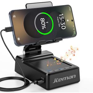 JTEMAN Gifts for Men Women,Adjustable Cell Phone Stand with Bluetooth Speaker and Charging Function,Cool Tech Gadgets Gift Idea for Dad Mom Birthday (Black)