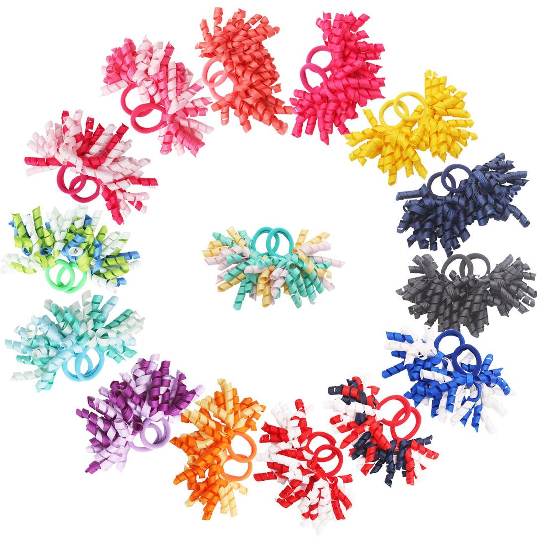 CellElection 30PCS Baby Girl Hair Ties Colorful Curly Korker Bow Grosgrain Ribbon Hair Bows Ponytail Holders Hair Accessories for Girls Toddlers Kids Children in Pairs (Multicoloured)
