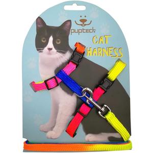 PUPTECK Adjustable Cat Harness and Leash Set Escape Proof Kitten Strap Collar for Walking Travel, Multicolor (Small)