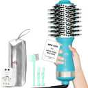 Travel Size Mini Hot Air Dryer Straightener & Curler Brush, Dual Voltage 2-Inch Nano Titanium Blowout Styler Volumizer Tool, European Blow Dryer Brush with Universal Adapter