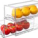 Clear Stackable Refrigerator Organizers and Storage Drawers - Pull-Out Fridge Bins with handles for KitchenPantryCabinetBathroom, UndersinkCloset (2 Pack)
