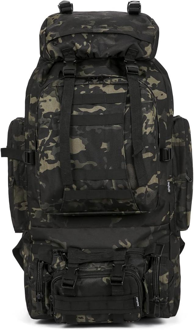 King'sGuard 100L Camping Hiking Backpack Molle Rucksack Military Camping Backpacking Daypack (Blackcp)