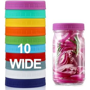 10 Pack Plastic Wide Mouth Mason Jar Lids for Ball, Kerr and More - Multicolor Storage Caps for Mason Jars, Canning Jars - Leak-Proof, Dishwasher Safe & Food Grade
