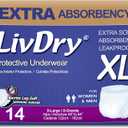 LivDry Adult XL Incontinence Underwear, Extra Absorbency Adult Diapers, Leak Protection, X-Large, 14-Pack