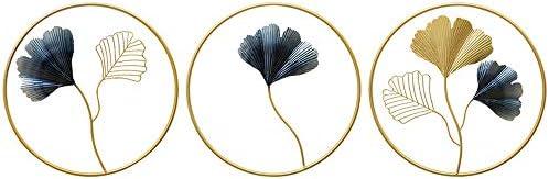 MKUN Iron Wall Sculptures - Set of 3 Metal Round Wall Decor with Gingko Biloba Art Great for Home Hotel Decoration(Gold&Gray)