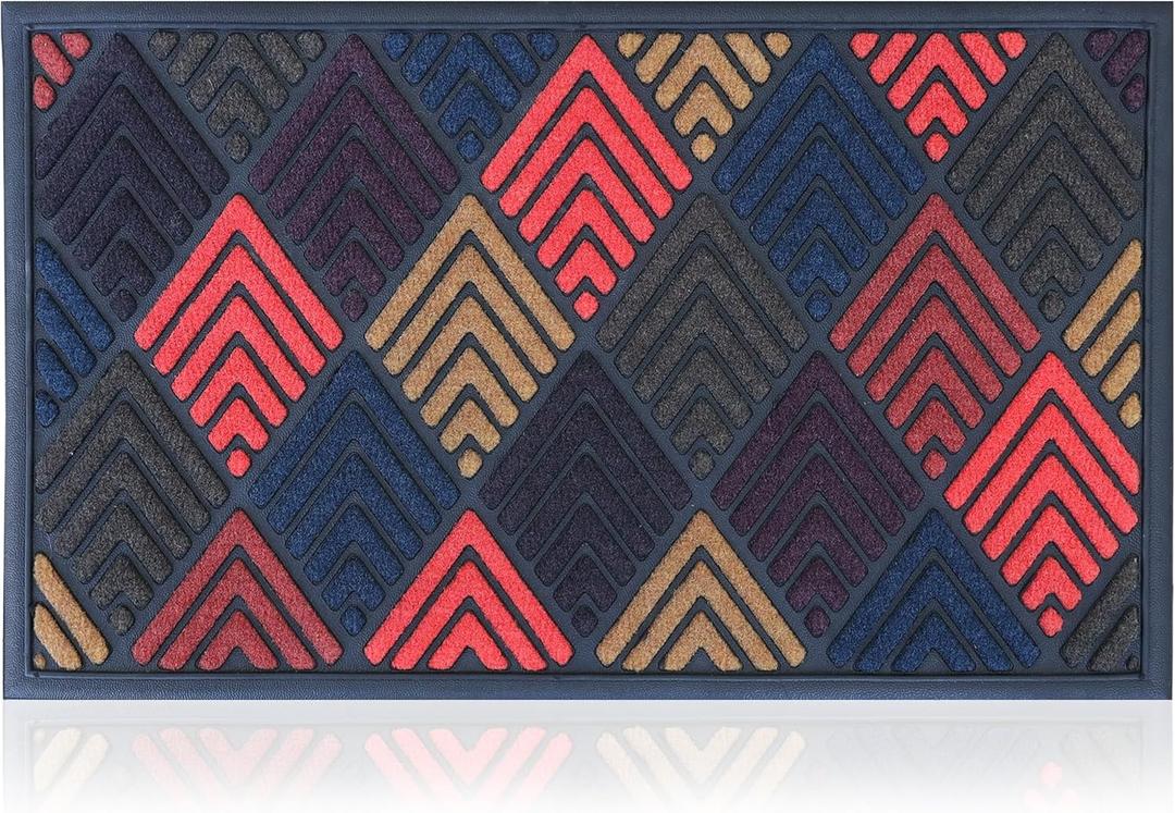 Extra Durable, Superior Absorption, Front Door Mat for Outdoor & Indoor - Welcome Mat for Entryway, Entrance, Patio, Porch - Waterproof, Non-Slip Backing, Coarse Fibers (Colorful Triangles,18x30)