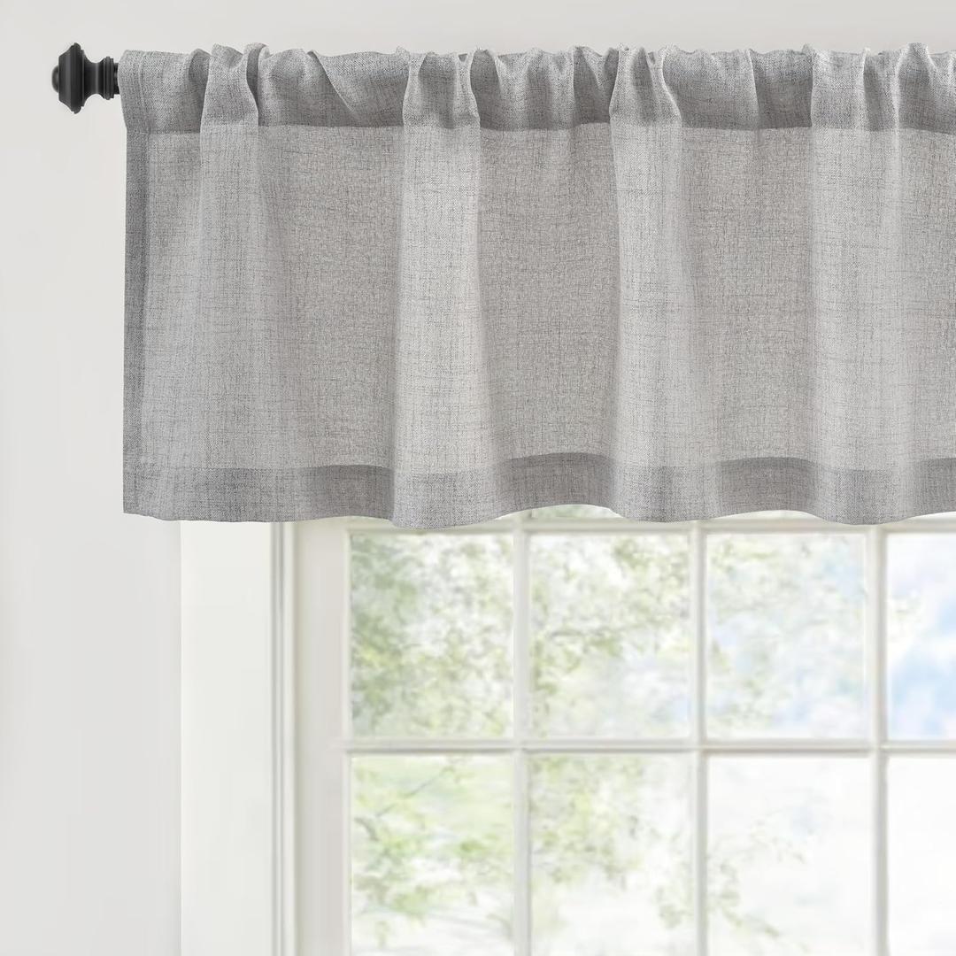 DriftAway Linen Textured Curtain Valances for Windows Light Filtering 3 Inch Rod Pocket Farmhouse Country Rustic Kitchen Valances for Bedroom Living Room Bathroom 14 inch Length Gray (*Grey)