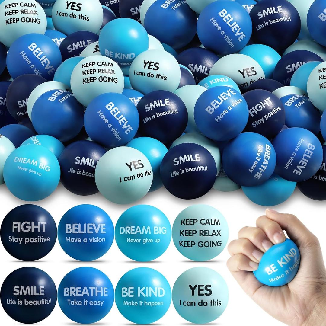 Liliful 48 Pcs Motivational Stress Balls Bulk Inspirational Squeeze Balls for Adults Anxiety Relief Fidget Toys Office Employee Gifts Classroom Rewards 2.2 Inch (Blue)