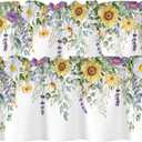 Spring Wildflower Flower Valance for Windows,Window Treatment Curtains Rod Pocket Sheer Small Short Valance for Kitchen Bathroom Laundry Basement,2 Panels,54Wx18L inch,Watercolor Eucalyptus Leaves (Green White9)