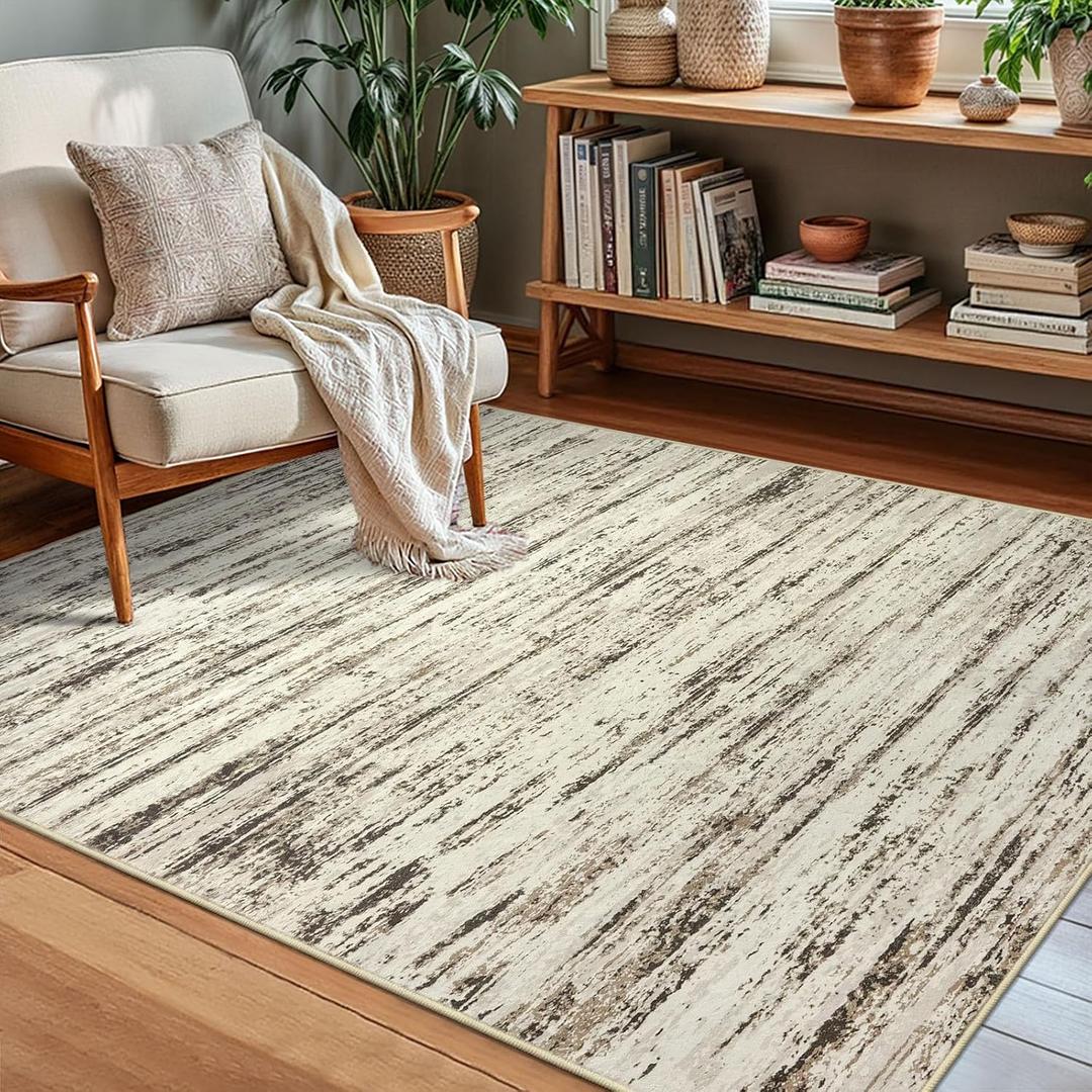 Modern Abstract Small Area Rug Indoor 3x5 Washable Rug Non-Slip Soft Entryway Rug Beige Kitchen Mats Thin Print Faux Wool Floor Carpet Throw Rugs for Entrance Bedroom Office Home Decor (Beige White Grey Brown)