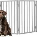 Pet Gate - 4-Panel Indoor Foldable Dog Fence for Stairs, Hallways, or Doorways - 72x24-Inch Retractable Wood Freestanding Dog Gates by PETMAKER (Gray)