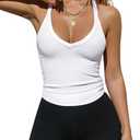 Women's V-Neck Slimming Ribbed Sleeveless Sports Vest, Summer Casual and Fashionable Strappy Vest, White, L
