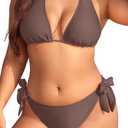 Women Plus Size Bikini Set Two Piece Sexy Swimsuit Tie Side Halter Bathing Suits (Brown, L)