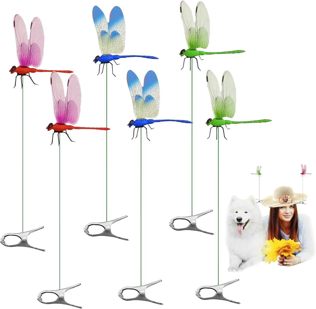 6 PCS Dragon Fly Clips for Bugs Repellent, Dragonfly Clip Bug Repellent, Dragonfly Clips to Keep Bugs Away for Garden Stakes Decor Yard Ornaments for Hat & Horse, Fly Scare Devices for Indoor Outdoor