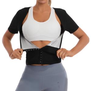 Sauna Suit Waist Trainer for Women Belly Fat,Sweat Sauna Shirt Short Sleeves, Adjustable Waist Trimmer Shapewear (Black, XXL)
