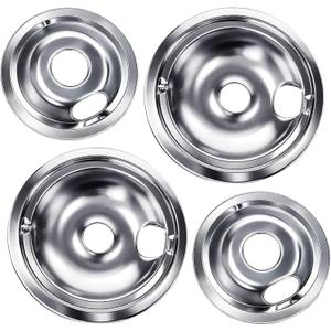 WB31T10010 WB31T10011 Drip Pans, 4 Pack (2x6" & 2x8"), Not Prone to Rust, Durable Easy to Clean, Fit for GE, Hotpoint, Kenmore Electric Stoves