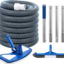 4 Pcs Swimming Pool Cleaning Kit Including Pool Vacuum Head with 1-1/2" x 30 ft Hoses Flexible Head with Pole 17.5 '' Cleaning Brush for Inground Above Ground Swimming Supplies