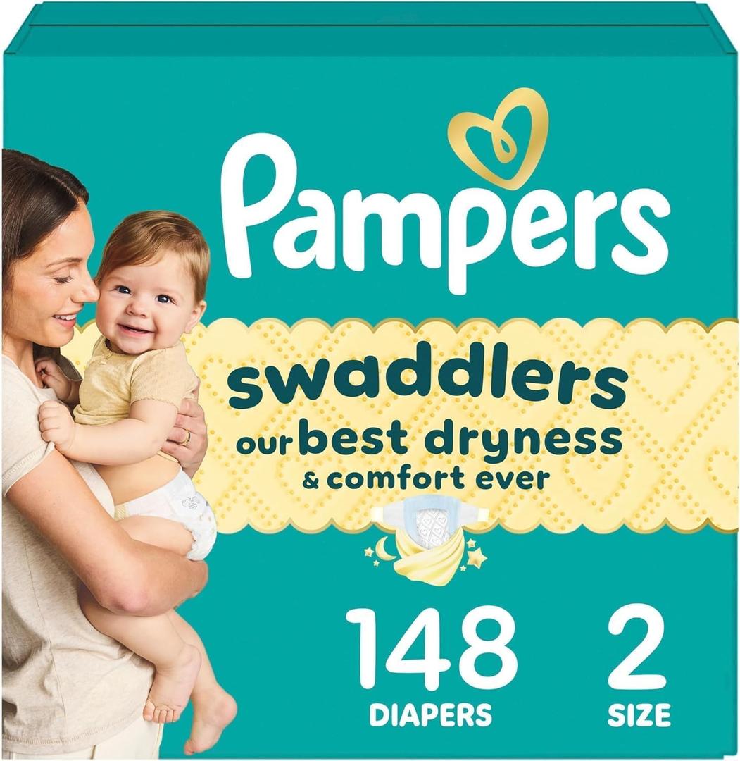Pampers Swaddlers Diapers, Size 2 (10-22 lbs), 148 Count, Absorbent, Keeps Baby Dry and Comfortable, Skin Safe Disposable Baby Diaper