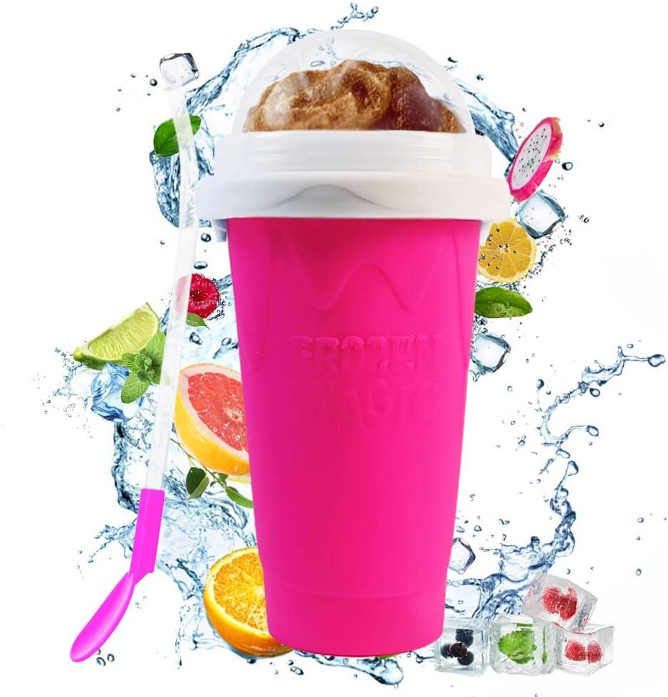 2022 Slushie Maker Cup, Magic Quick Frozen Smoothies Cup Cooling Cup Double Layer Squeeze Cup Slushy Maker Cup, Homemade Milk Shake Ice Cream Maker it for All Ages (Pink)