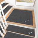 BEQHAUSE Stair Landing Rug Non-Slip 30"x30",Square Stair Landing Mats for Stair Washable,Carpet Stair Treads Matching Mats for Wooden Steps Indoor Landing Rugs Surface Polyester TPE Backing,Dark Grey (2'6" x 2'6" (Rectangular))