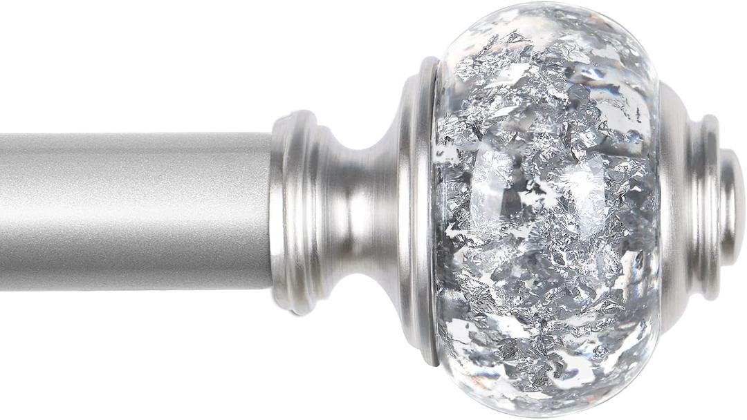 Curtain Rod 32 to 58 Inches (2.6-4.8ft), USFOOK 7/8 inch Telescoping Splicing Curtain rods for Windows 20 to 54 inches, Silver Decorative Drapery Rods for Home with Translucent Finials