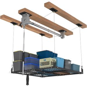 4x4FT Ceiling Storage Racks Lift,Overhead Garage Storage Rack,Adjustable Organization System,Workshops or Basements(Black)