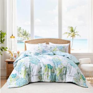 Tritard Coastal Comforter Set King Size 3 Piece, Soft Beach Themed Comforter, Ocean Nautical Lightweight Bedding Sets for All Seasons, (1 Reversible Comforter and 2 Pillow Shams), 104''x90'', C8