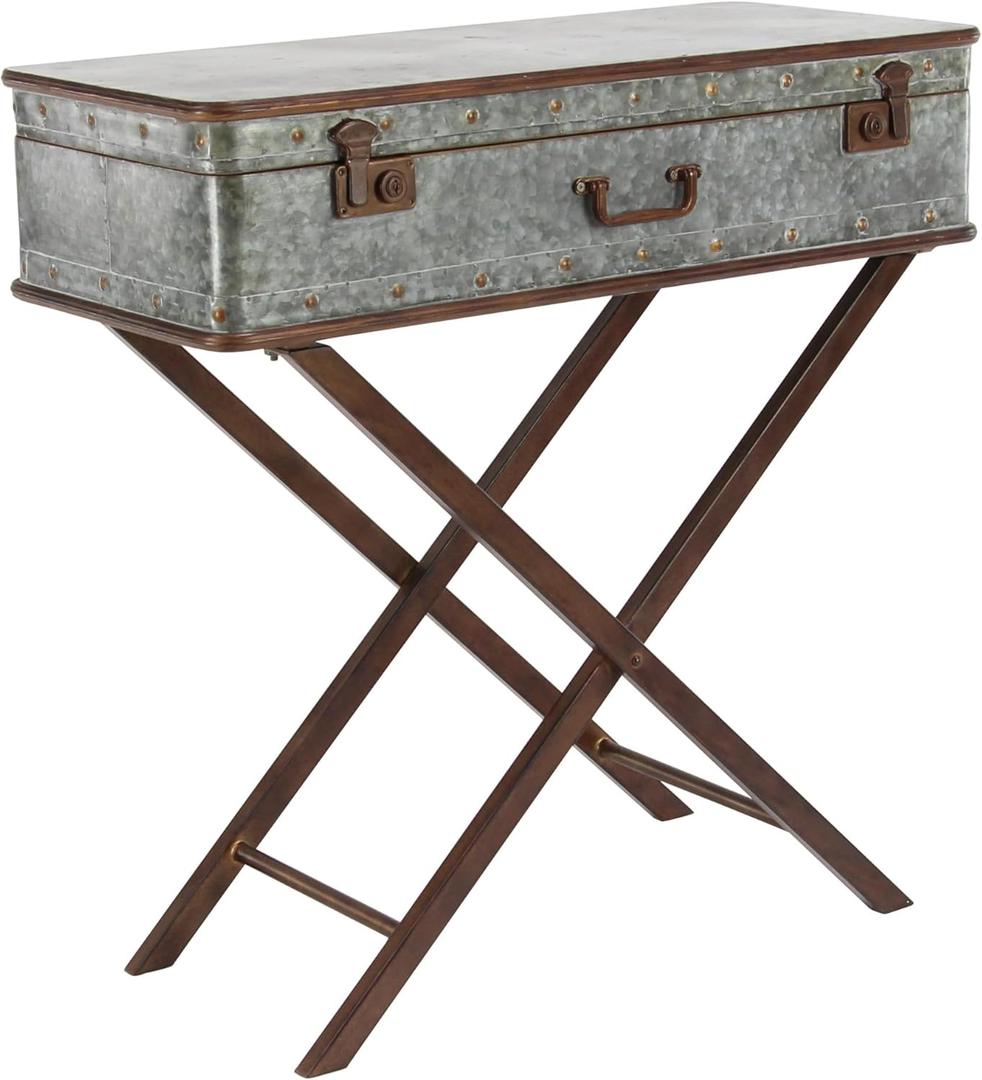 Deco 79 Metal Side End Accent Table End Table with Suitcase Style Top, Side Table 32" x 16" x 32", Gray