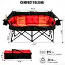 Heated Double Camping Chair with 2 Battery, Padded Camping Couch with 3 Heat Levels and 4 Heating Zones，Oversized Heavy Duty Folding Camp Chairs, Camping Couch for Soccer Games, RV Travel, Beach Days, 45.7 x 22.8 x 35.4 inches