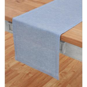 Solino Home Linen Table Runner 36 Inches - 100% Pure Linen Chambray Blue Table Runner 14 x 36 Inch Ideal for Dresser and Coffee Tables - Spring, Mothers Day, Summer - Athena (Blue Chambray)