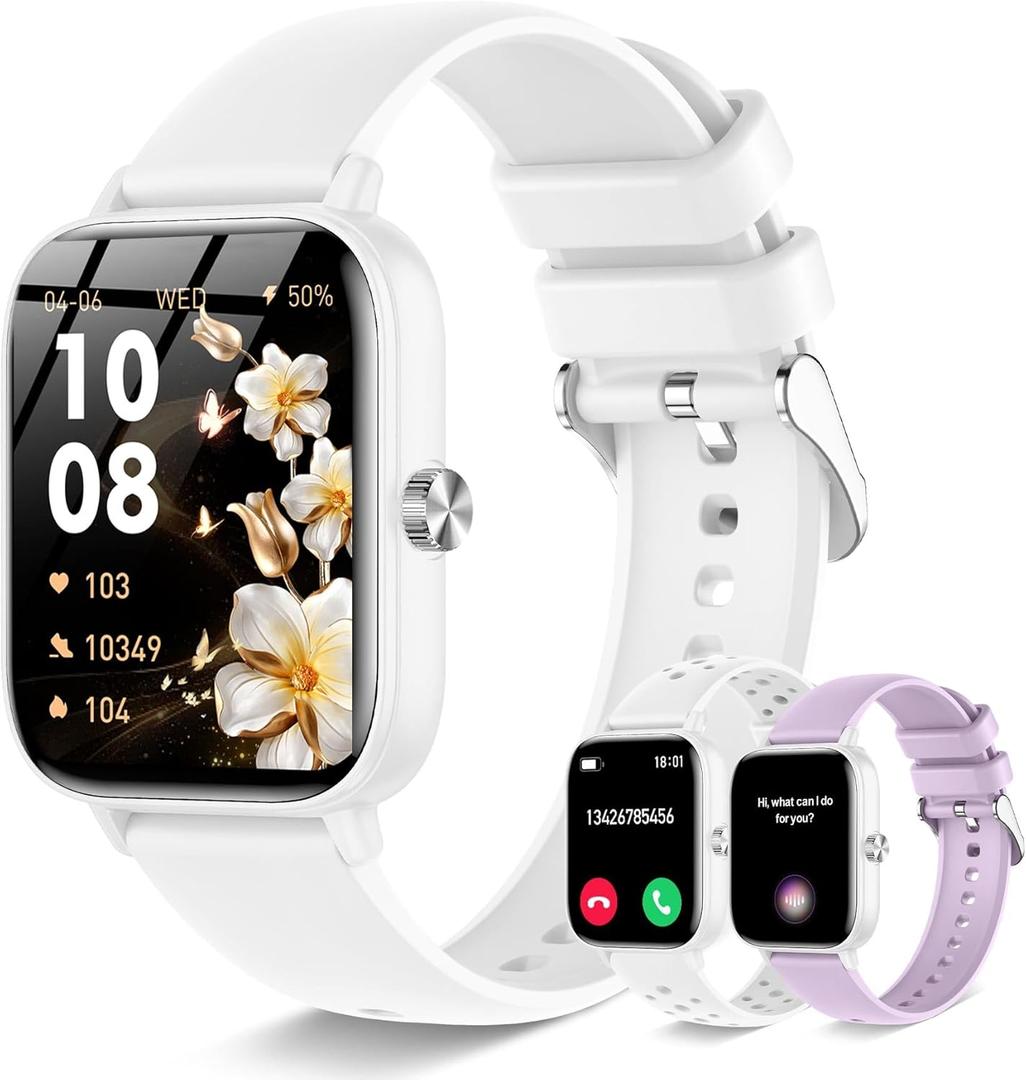 Smart Watch for Women Men (Answer/Make Call), Fitness Tracker, 1.83" HD Screen with 24-Hour Heart Rate/Sleep Monitor, IP68 Waterproof, 130+ Sports Modes, Smartwatch for Android iOS, White