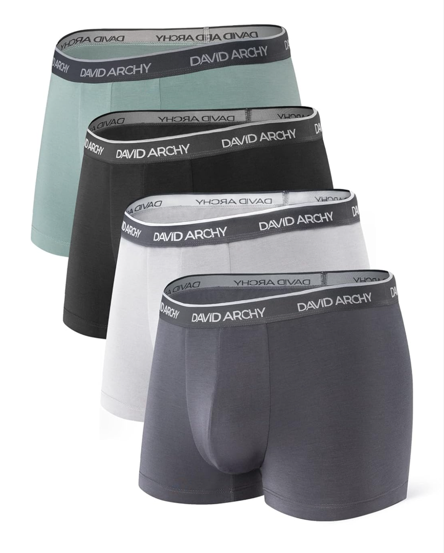 DAVID ARCHY Mens Trunks Underwear Soft Breathable Rayon Made from Bamboo Trunk No Fly Pouch,L