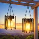KOOPER Solar Lanterns Outdoor Waterproof, Upgraded Bright Hanging Solar Lights Outdoor Lanterns Decorative, Auto ON/Off Metal Hanging Lantern Lights for Proch Yard Patio Garden Decor 2 Pack