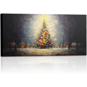 SVFGHGGN Retro Rustic Large Christmas Tree Framed Above Wall Art Pictures Canvas Decor, Colorful Farmhouse Winter Christmas Wall Decor Decorations for Bedroom Room Home, 40x20 Inches