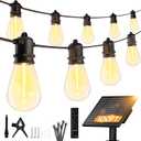 Minetom 100FT Solar-String-Lights-Outdoor-Waterproof, 31+2LED S14 Shatterproof Bulb, Patio Lights with Remote Type-C Port Timable, 3 Light Modes Dimmable Solar String Lights for Outside, Yard, Camping