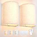 Battery Operated Wall Sconces Set of Two, Wall Lamp with Remote, 3 Colors Dimmable Fabric Wireless Sconces Wall Decor Set of 2 with Timer for Bedroom Living Room