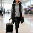 PUWEI Long Puffer Vest Women Quilted Hooded Vest Padded Sleeveless Coat Jackets With Pockets (Black, M)