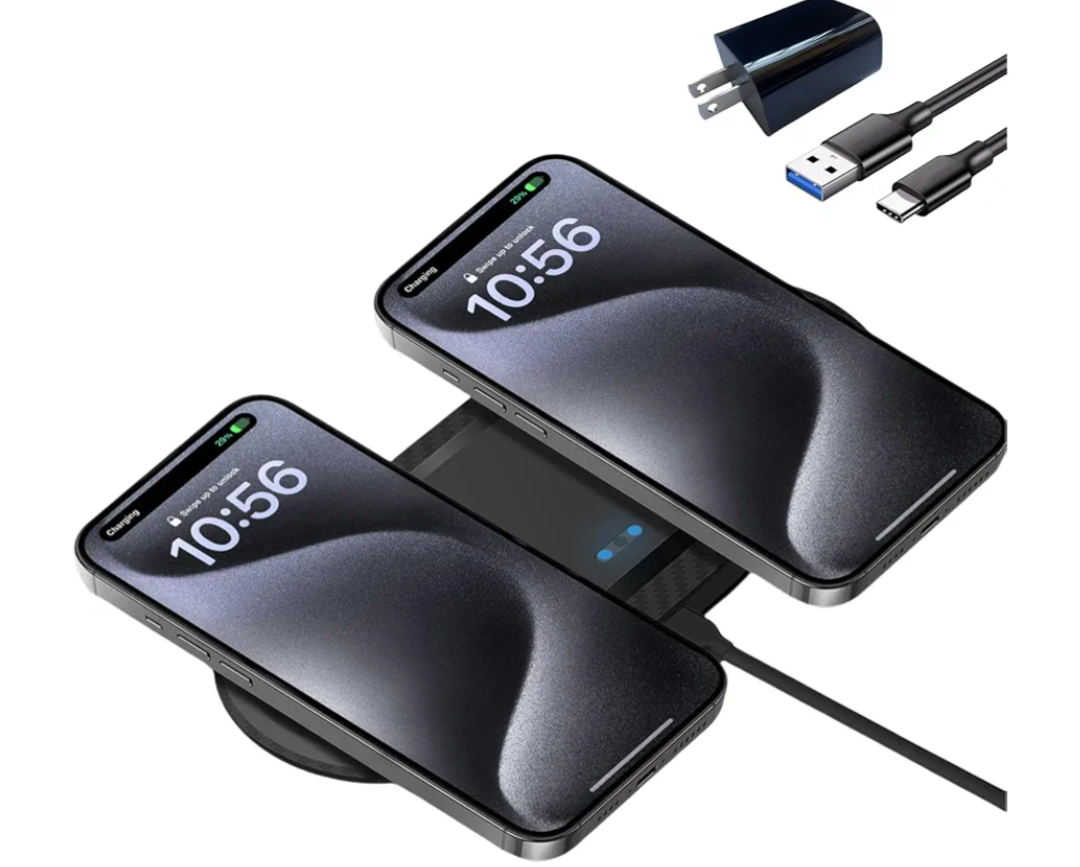 Wireless Charging Pad, 30W Dual Wireless Charging Pad Compatible with iPhone 15 14 13 12 XR,Galaxy S24 S23 S22 S10,Google Pixel 8 7 6,for AirPods Pro 3 2,Galaxy Buds and More.(Adapter Included)