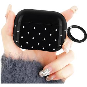 Newseego for AirPods Pro 3 Gen Case, Cute Polka Dot Pattern Design Case with Keychain for Women Girls Men Soft TPU Anti-Scratch Anti-Drop Shockproof Full Protective Cover for AirPods Pro 3-Black