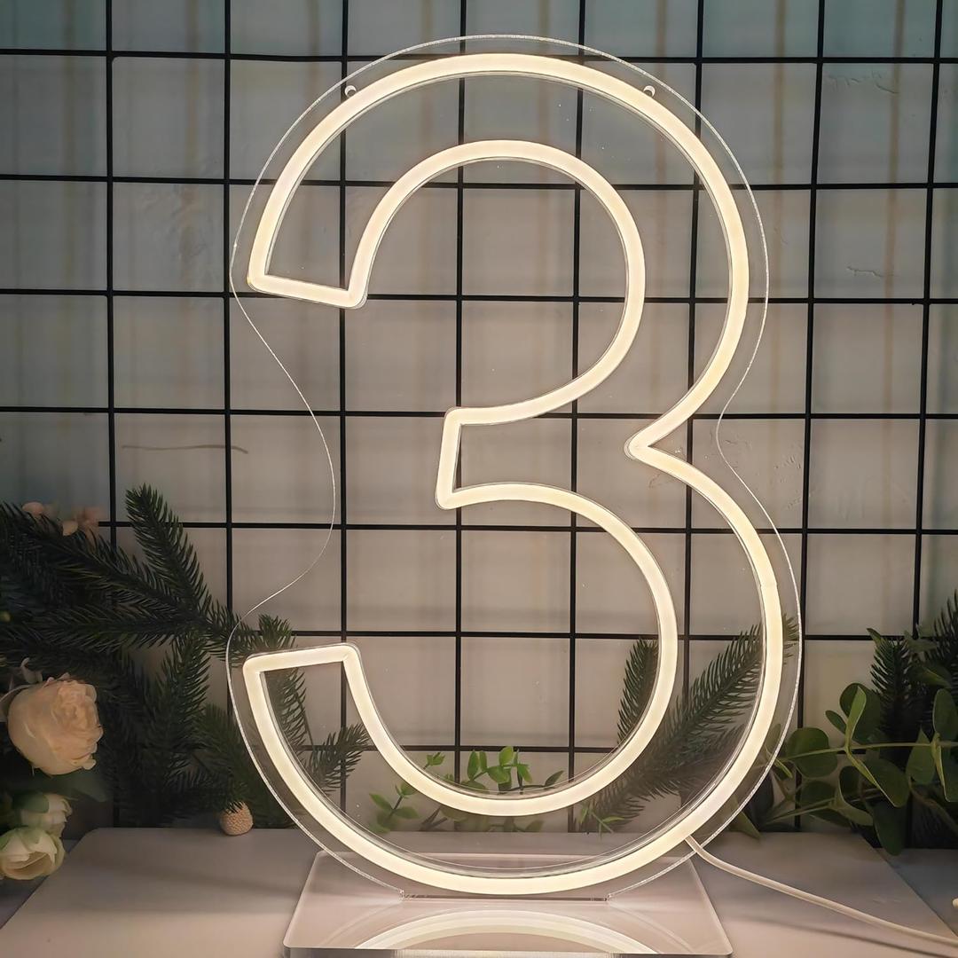 LED Neon Signs Number 3 Birthdays Decor Neon Lights Party USB Plus Battery Case Light up your baby's birthday with our Neon Number Three Sign (Number 3)