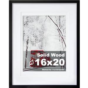 Egofine 16x20 Solid Wood Picture Frame, Made of Solid Wood Covered by Plexiglass 11x14/12x16 with Mat 16x20 without Mat, Poster Frame for Wall Mounting Photo Frame Vertically or Horizontally, Black
