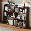 IOTXY Wooden Extendable Shelf Bookcase - 3-Tier Ladder Low Short Bookshelf for Small Space or Corner, Dark Walnut, L