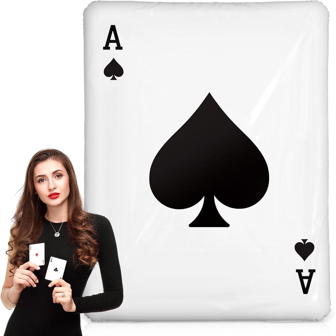 PVC Jumbo Playing Cards Balloon Decor 29. 5 x 17. 7 Inches Large Poker Casino Night Party Decor Ace of Spades for Casino Birthday Photo Prop Balloon Arch Kit Supplies