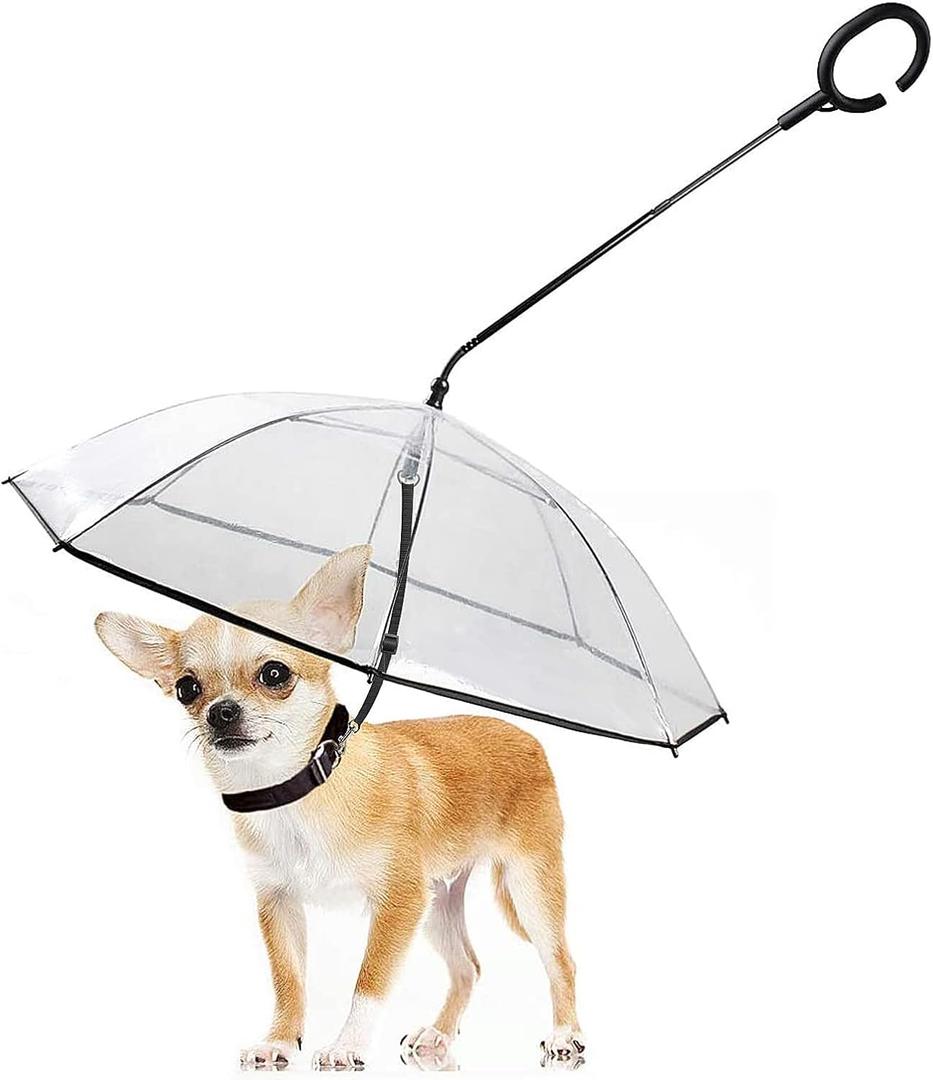 LESYPET Dog Umbrella for Small Dogs, Clear Puppy Umbrella with Adjustable Rope Leash for Rainy Walking, 27'' Diameter
