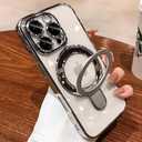 Case for iPhone 13 Pro Max with Magnetic Stand [Compatible with MagSafe] [Full Camera Lens Protector] Luxury Plating Shockproof Clear Phone Case for iPhone 13 Pro Max 6.7", Titanium Black