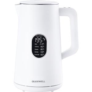 1.5L Electric Kettle Stainless Steel, Double Wall Cool Touch Teapot, Fast Boil,5 Temperature Control, LED Display, Auto Shut-Off,Keep Warm Function (Porcelain White)