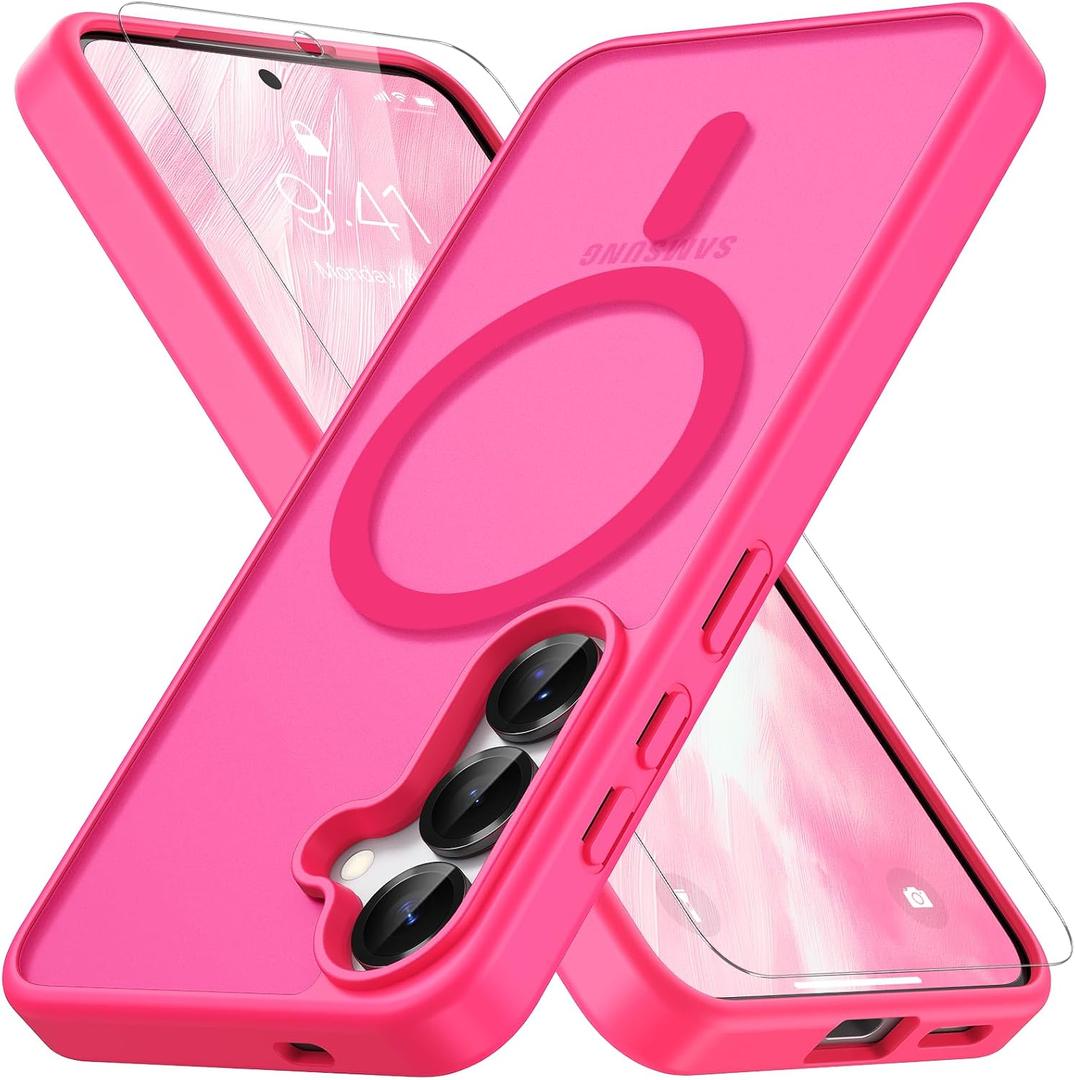 Vansdon for Samsung Galaxy S24 Case / S25 Case, Compatible with MagSafe, Magnetic Translucent Matte Slim Protective Cover with 1 Screen Protector - Military-Grade Drop Protection (Hot Pink)