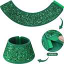 2 x 7.5 Inch Glittering Christmas Tree Collar, Sequin Rustic Mini Tree Skirt Base Cover for Small Tabletop Trees, Holiday Home Decor Gift, Green