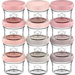 KeaBabies 12pk 4oz Glass Baby Food Containers with Lids - Leak-Proof, Microwavable Small Glass Jars, Baby Purees & Toddler Snack Storage Containers, BPA-Free, Dishwasher & Freezer Safe (Roseate)