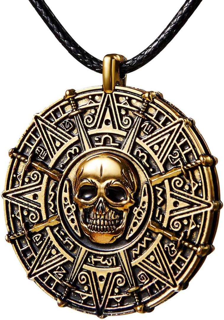 Spooktacular Creations Halloween Pirate Coin Necklace Pirate Skull Necklace Accessories for Men Women Halloween Cosplay, Pirates Costume, Halloween Dress Up Party Favors